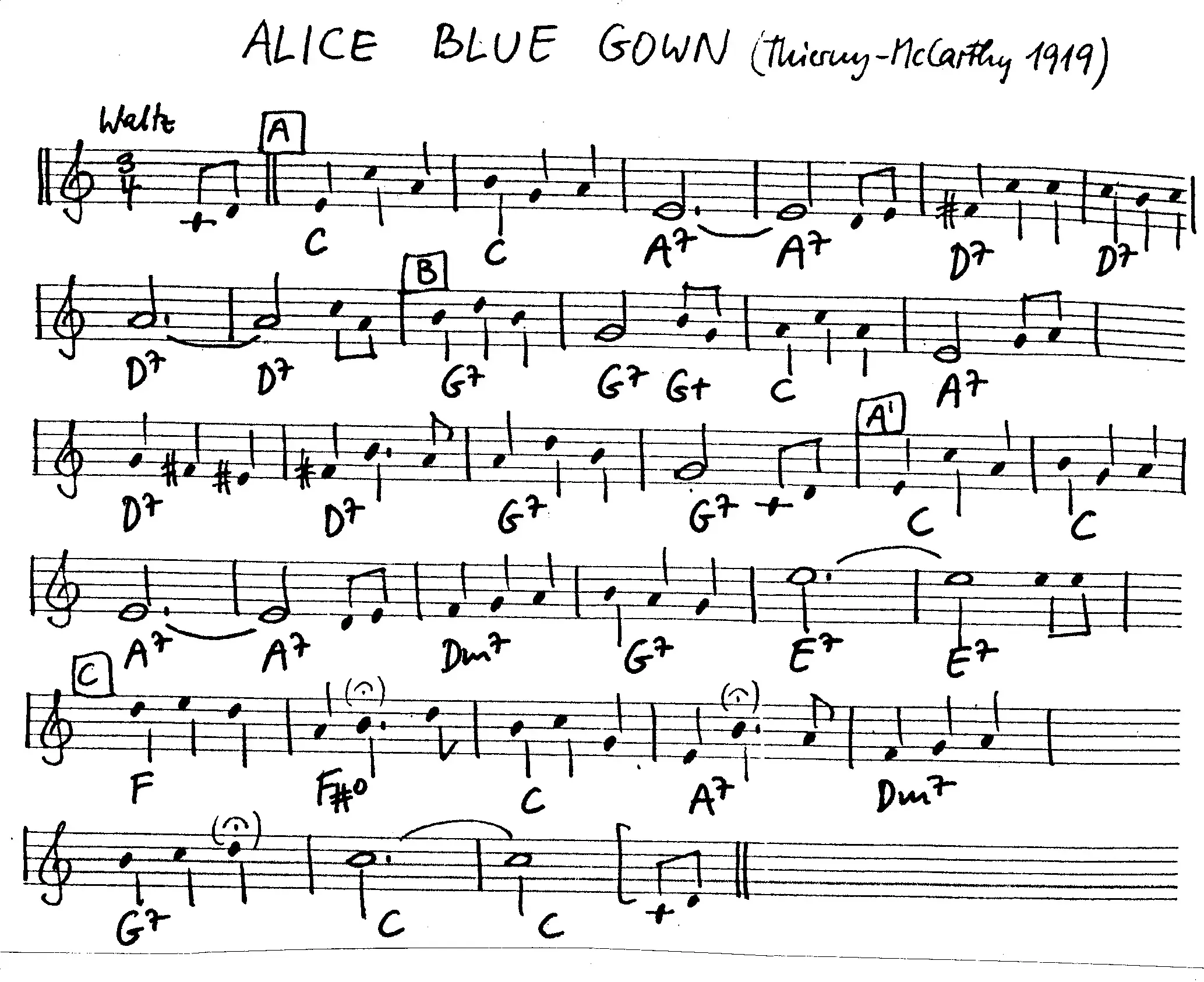 alice blue gown free jazz leadsheet - Courtesy of the Jungle Jazz Band